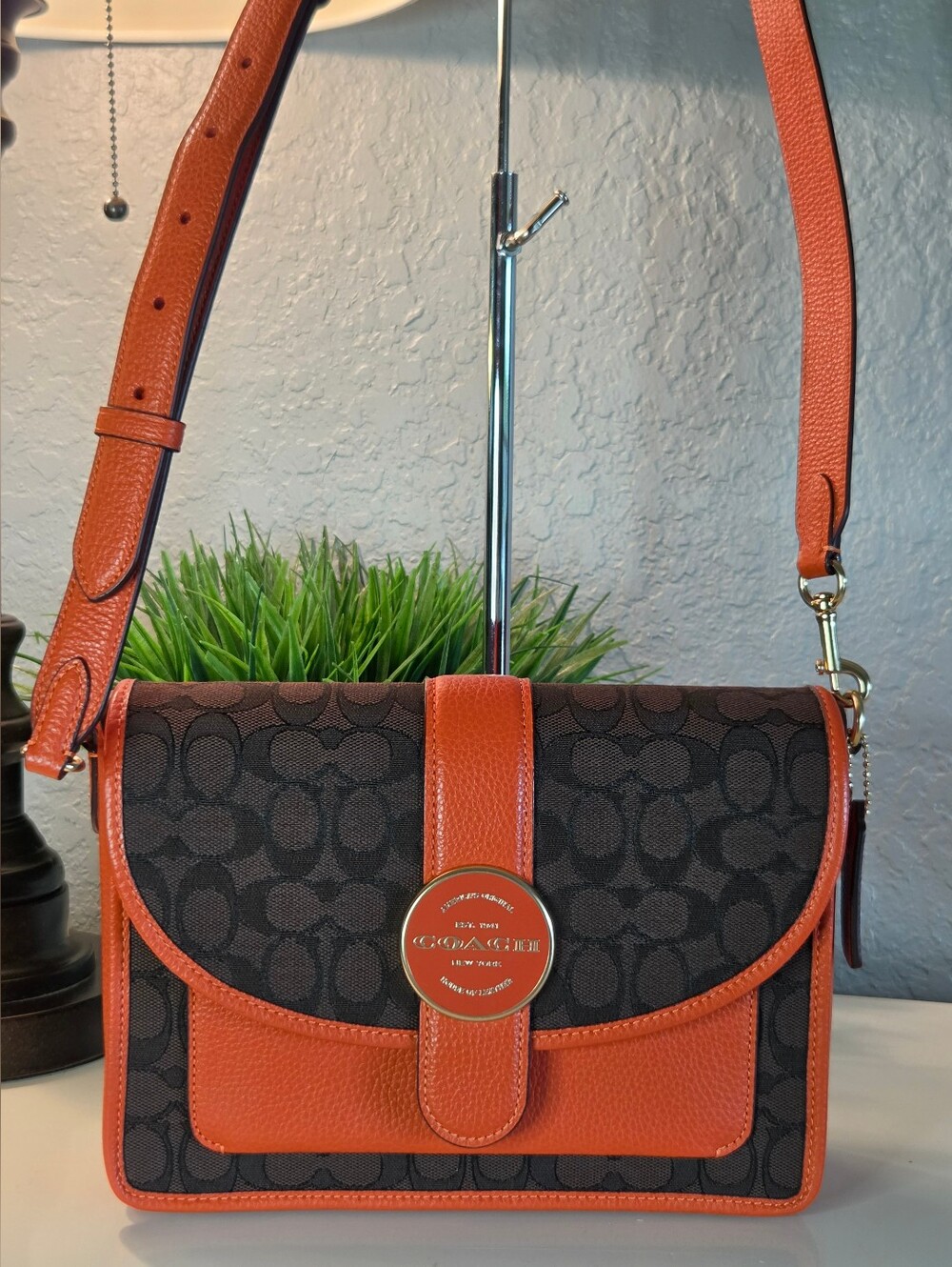 Coach Lonnie Crossbody In Signature Jacquard Brown Mango